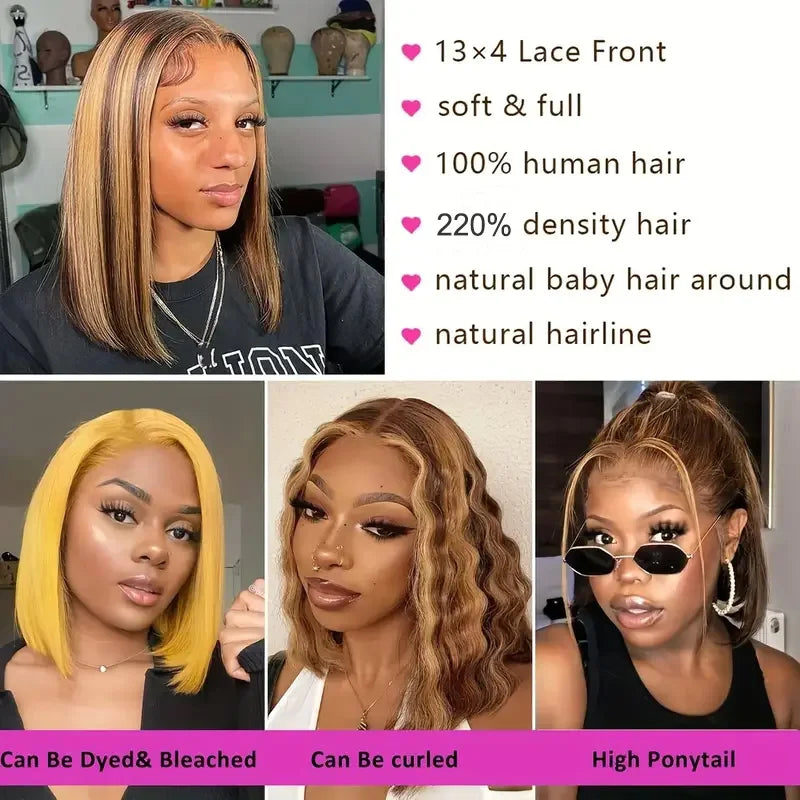 Hair Straight BobTransparent 100% Human Hair Wigs 13x4 Lace Frontal Wig Ready Wear Bob Wigs Brazilian Hair Brown Blonde For Black Women 220Density