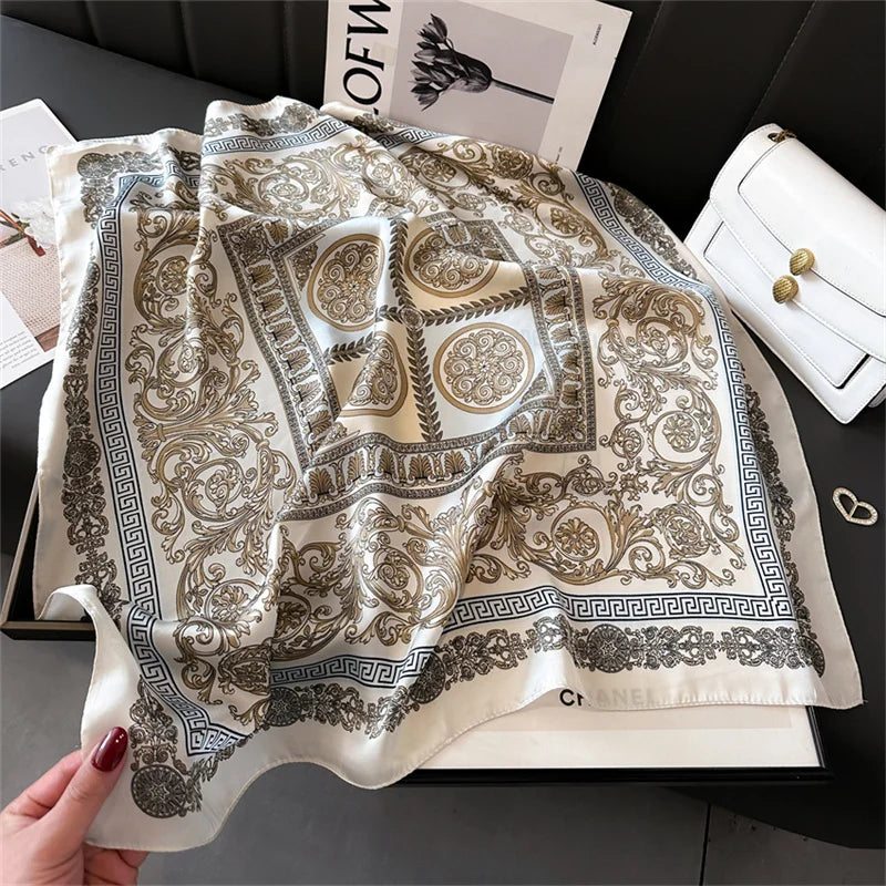 New Fashion 70X70cmPrinted Women's Scarf Pashmina Silk Scarf Square Shawl Decorative Headband Neck Luxury Design Bandana