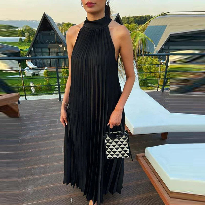 New 2025 Elegant Solid Swing Loose Party Dress Spring Female Halter Slim Banquet Long Dress Women Sexy Off Shoulder Gala Dress
