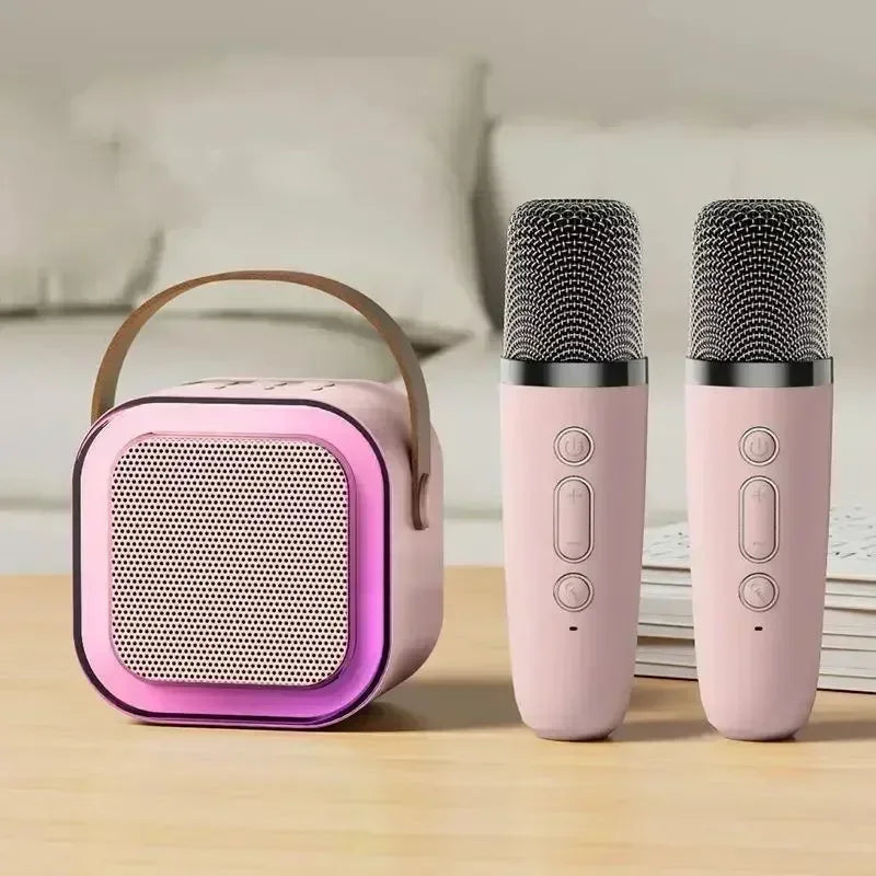 K12 Wireless Bluetooth Speaker Multifunction with 2 Microphone RGB Portable Music Player Karaoke Machine for Child Home Gift