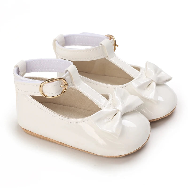 Newborn Princess Shoes Soft Leather Anti Slip Rubber Sole Baby Shoes White Girls Shoes