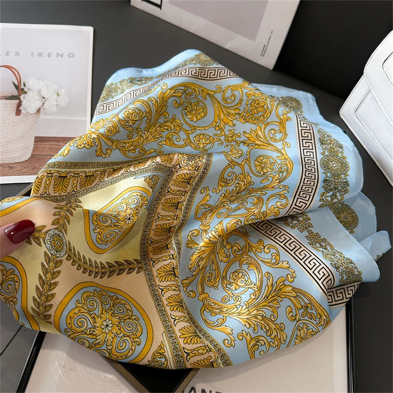 New Fashion 70X70cmPrinted Women's Scarf Pashmina Silk Scarf Square Shawl Decorative Headband Neck Luxury Design Bandana