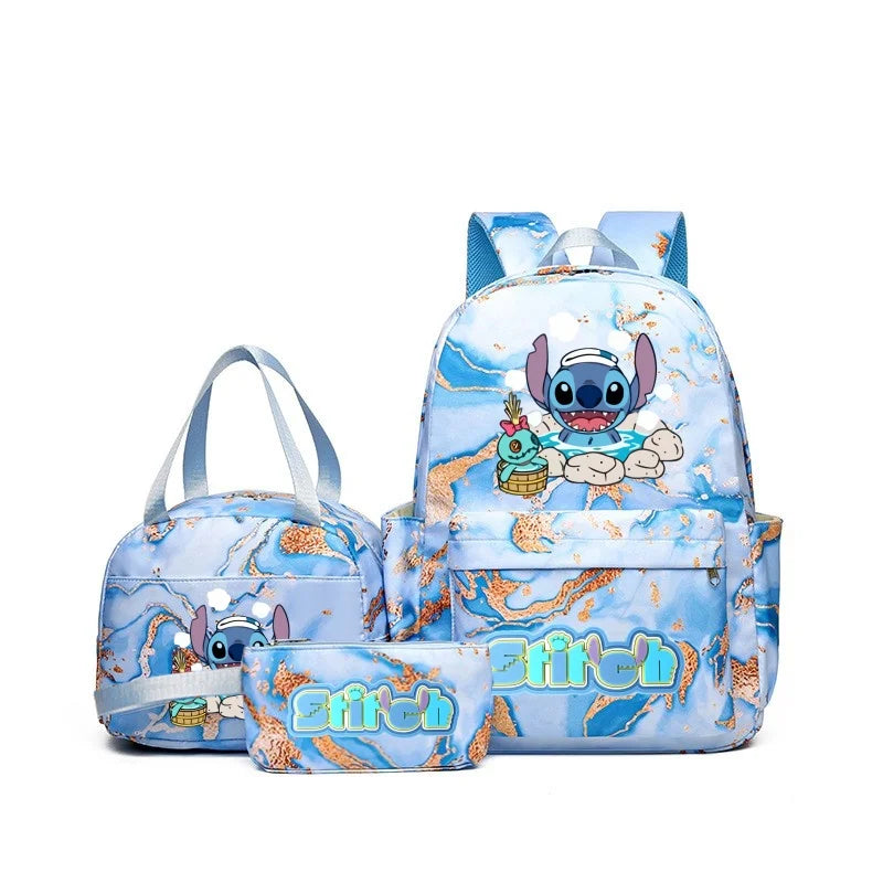 3Pcs Stitch Print Backpack Set, With Tote and Pouch, Large Capacity Lightweight And Pouch