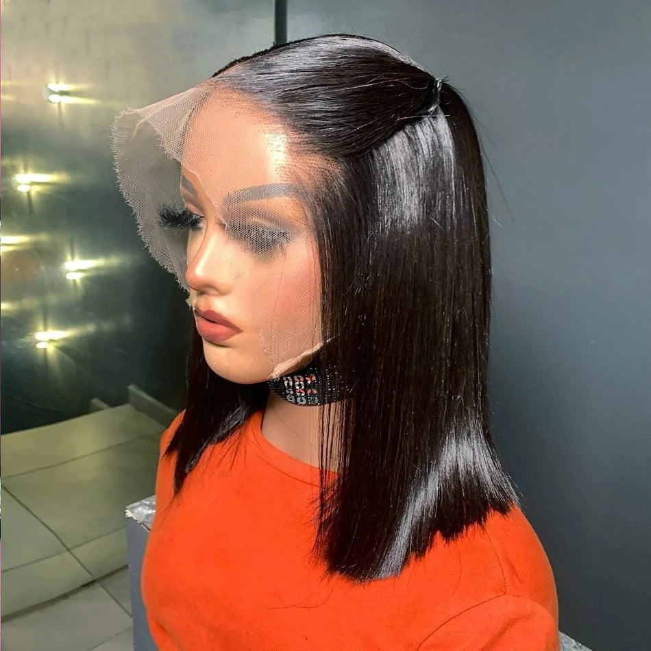 Bone Straight Bob Wigs Human Hair Pre Plucked Transparent Lace Frontal Wig Cuticle Aligned 100% Human Hair 13x4 Short Bob Wigs