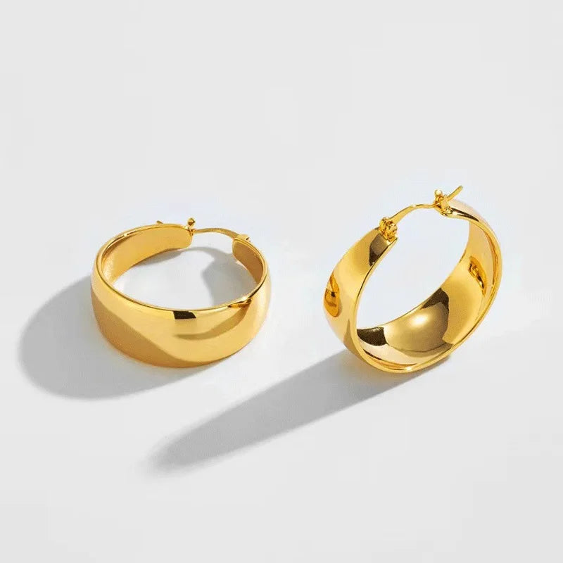 30mm Stainless Steel Gold Plated Smooth Wide Hoop Earrings for Women Large Circle Earring Statement Jewelry Gift
