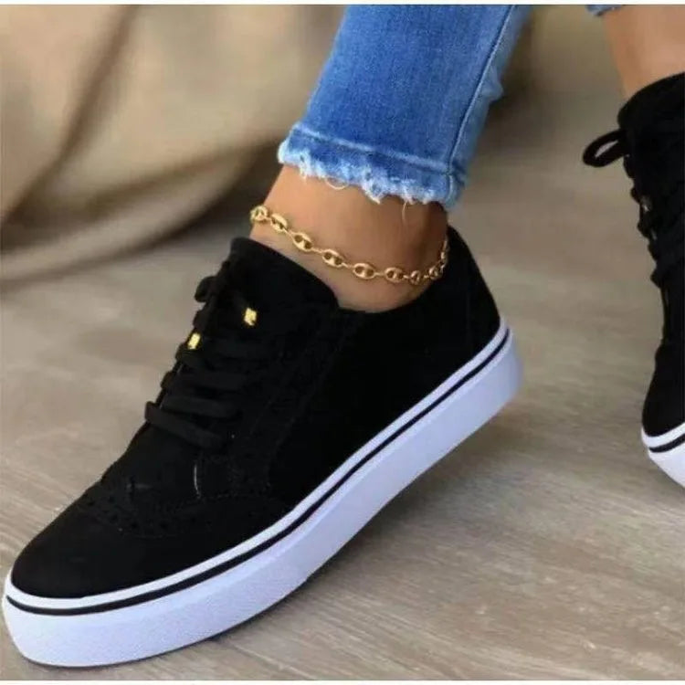 Women Fashion Sneakers Spring Autumn Chain Leather Comfortable Round Toe Platform Sneakers Lace Up Women's Shoes 35-43