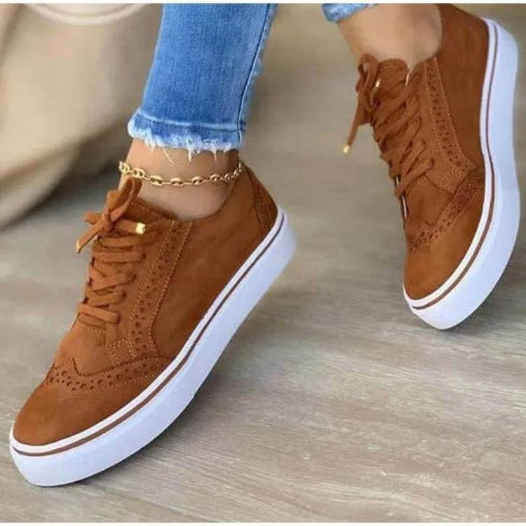 Women Fashion Sneakers Spring Autumn Chain Leather Comfortable Round Toe Platform Sneakers Lace Up Women's Shoes 35-43