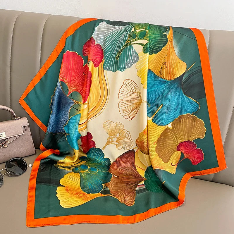 70cm Chain Print Silk Satin Hair Scarf Women Handkerchief Printed Female Square Head Bandana Small Neck Muffler Hijab Lady Girl