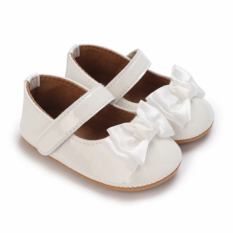 Newborn Princess Shoes Soft Leather Anti Slip Rubber Sole Baby Shoes White Girls Shoes