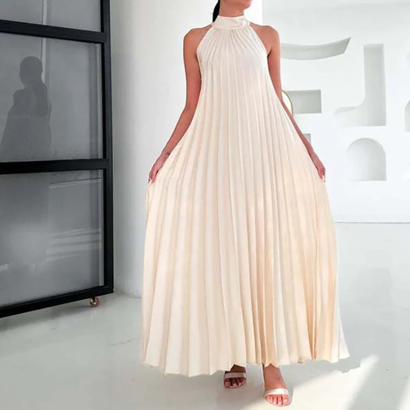 New 2025 Elegant Solid Swing Loose Party Dress Spring Female Halter Slim Banquet Long Dress Women Sexy Off Shoulder Gala Dress