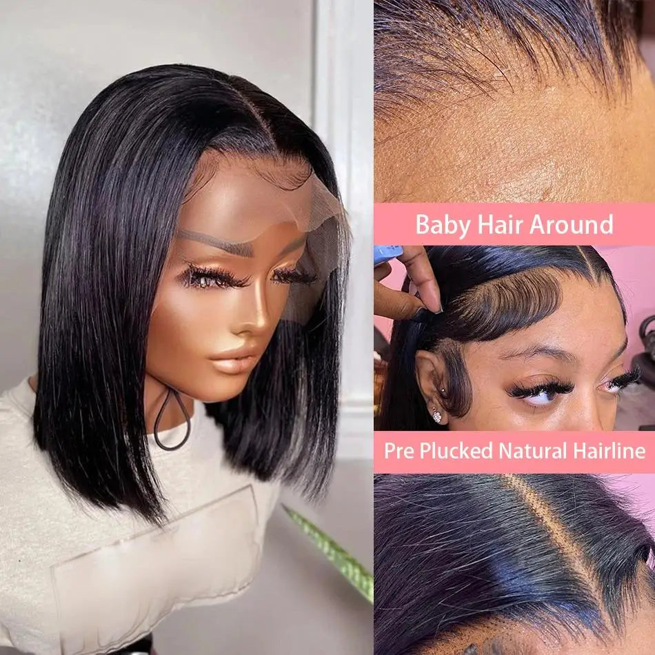 13x4 Straight Lace Frontal Bob Wig 8-14 Inches Pre Plucked 100% Real Human Hair Wigs Brazilian Remy Bone Straight