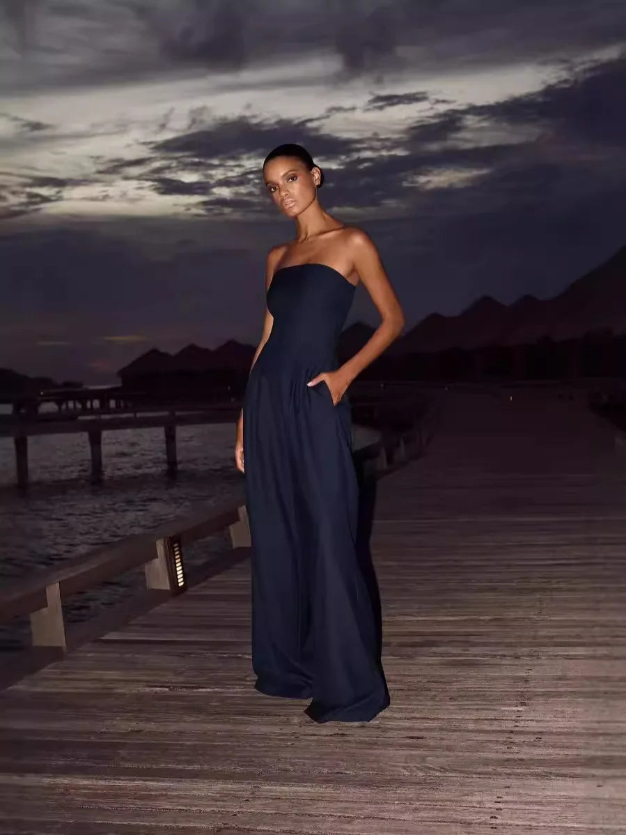 Women's Jumpsuits Strapless Back Sexy Solid Color Temperament Party Evening Slim High Waist Bodysuit Women