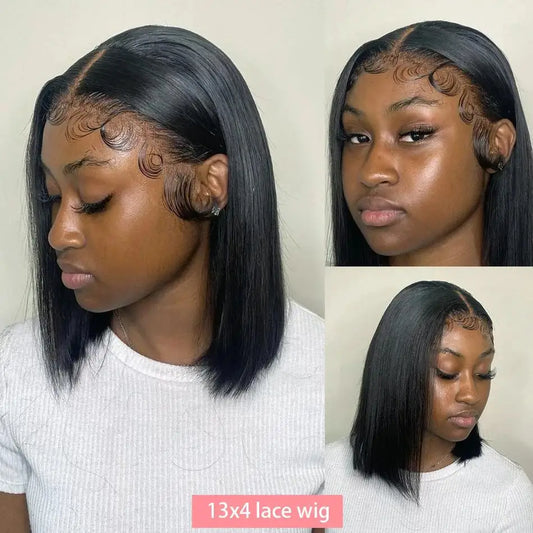 13x4 Straight Lace Frontal Wig Bob 8-14 Inches Pre Plucked 100% Human Hair Wigs Brazilian Remy Bone Straight Bob Summerverbes