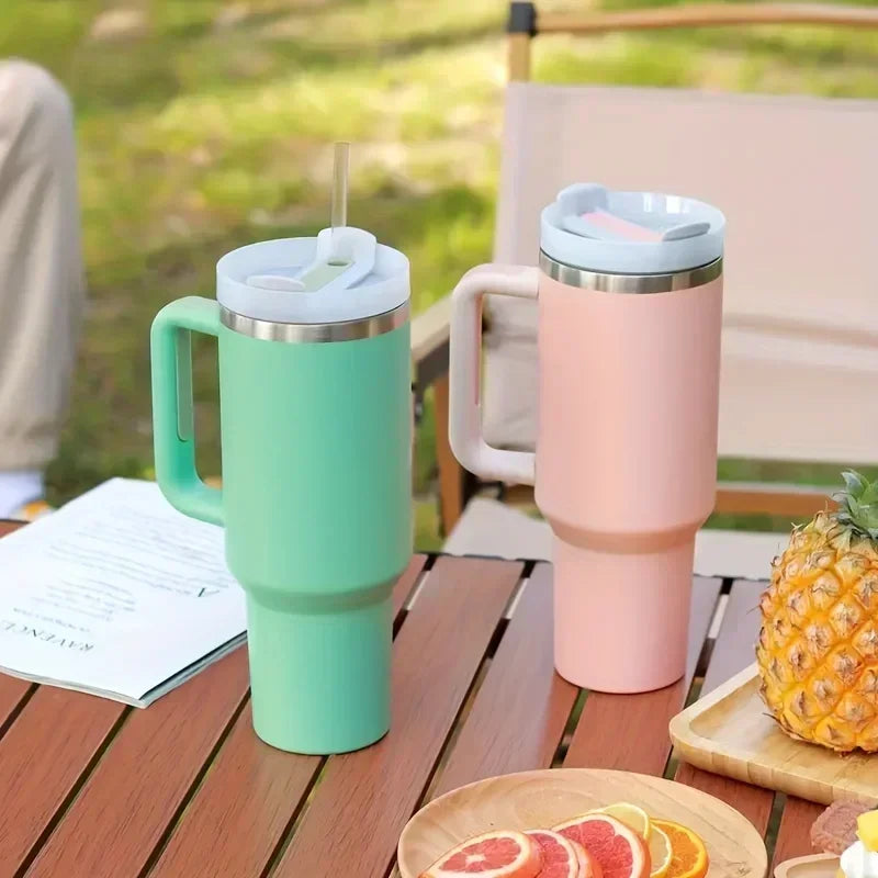 40oz 1200ML umbler with Handle Straw Double Wall Thermal Travel Cup