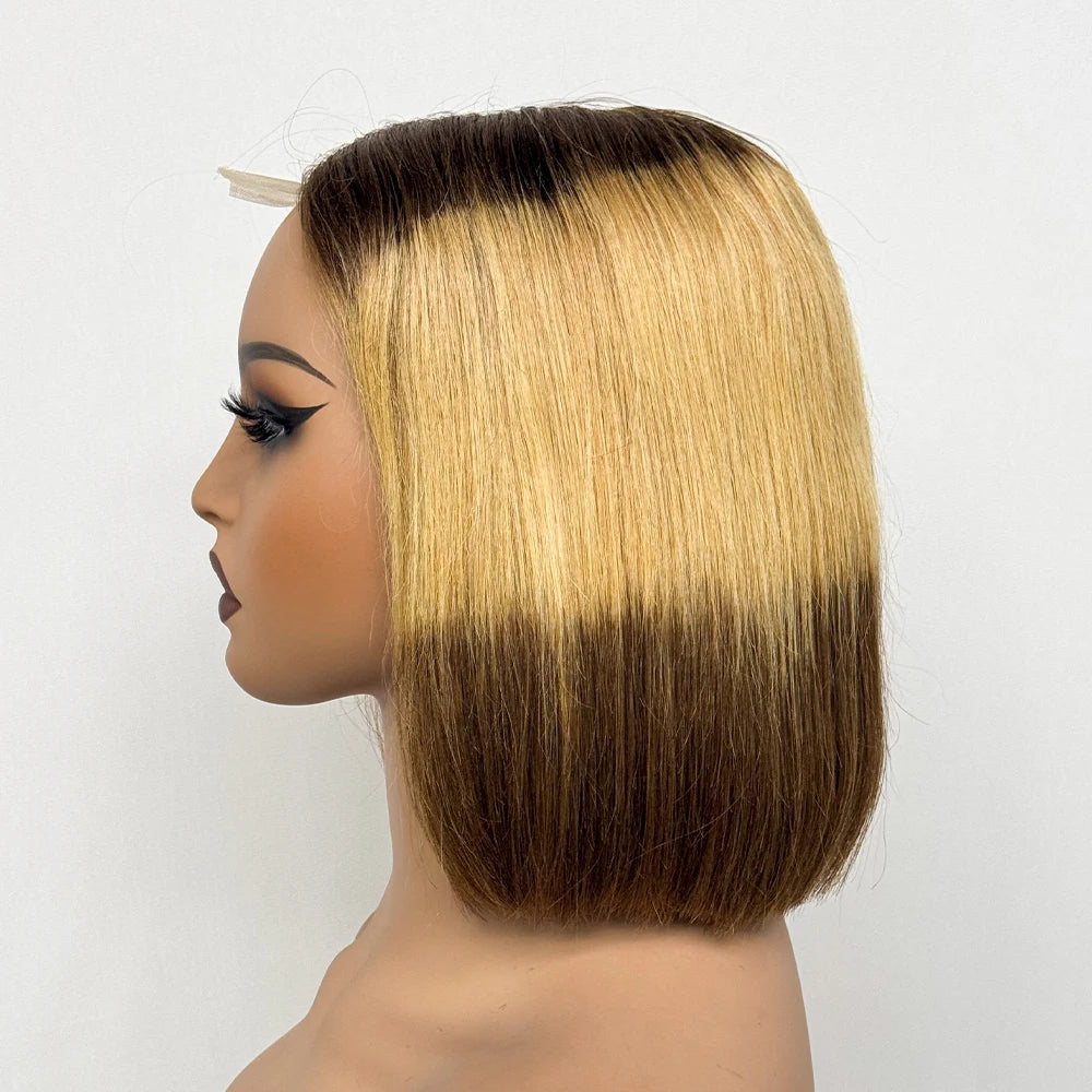 Double Drawn Bone Straight 100% Human Hair Wig 2x6 Lace Clsoure Colored 250% Density Short Bob Remy Hair Wigs for Black Women