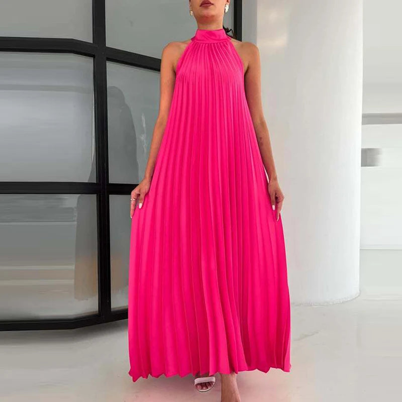 New 2025 Elegant Solid Swing Loose Party Dress Spring Female Halter Slim Banquet Long Dress Women Sexy Off Shoulder Gala Dress