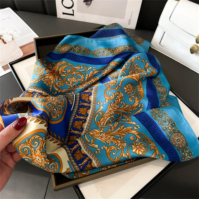 New Fashion 70X70cmPrinted Women's Scarf Pashmina Silk Scarf Square Shawl Decorative Headband Neck Luxury Design Bandana
