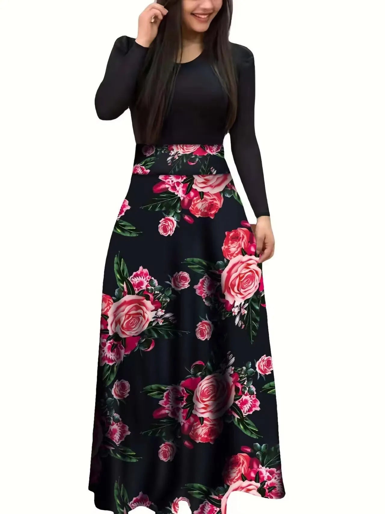 flower color matching dresses, long dresses, for women's