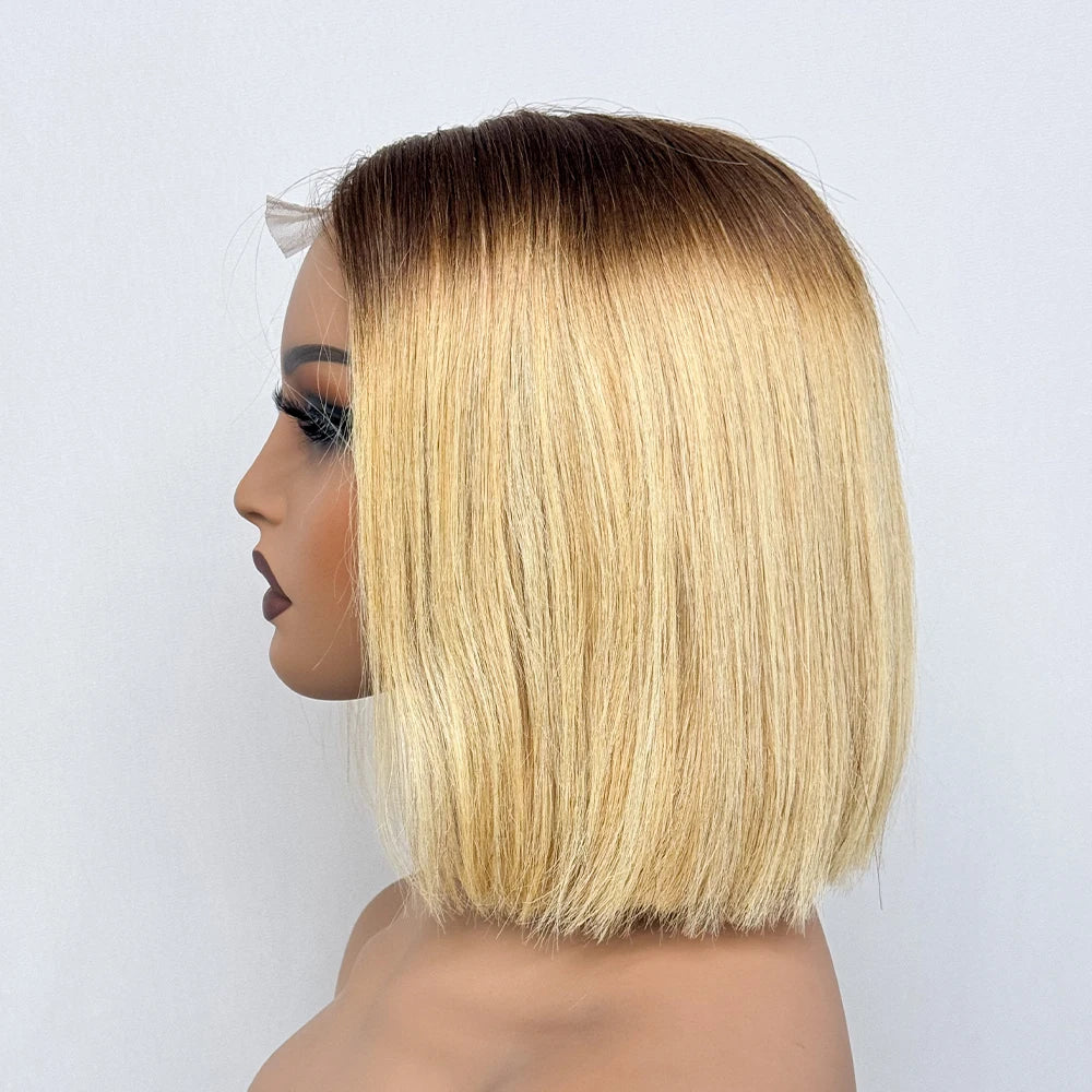 Double Drawn Bone Straight 100% Human Hair Wig 2x6 Lace Clsoure Colored 250% Density Short Bob Remy Hair Wigs for Black Women