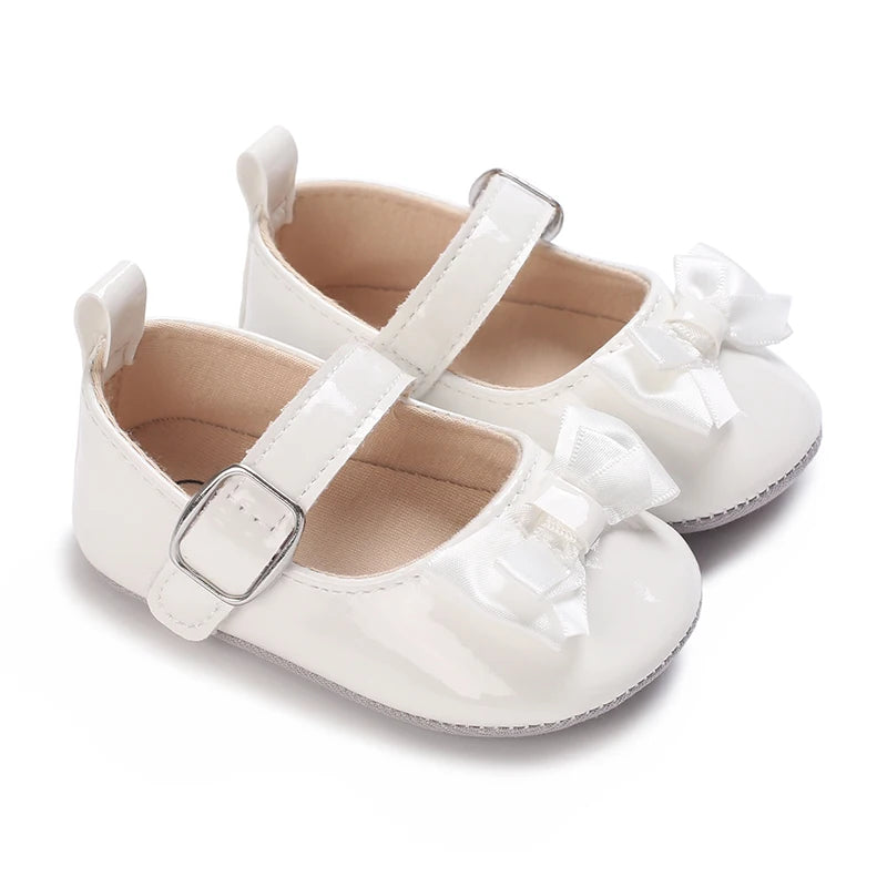 Newborn Princess Shoes Soft Leather Anti Slip Rubber Sole Baby Shoes White Girls Shoes