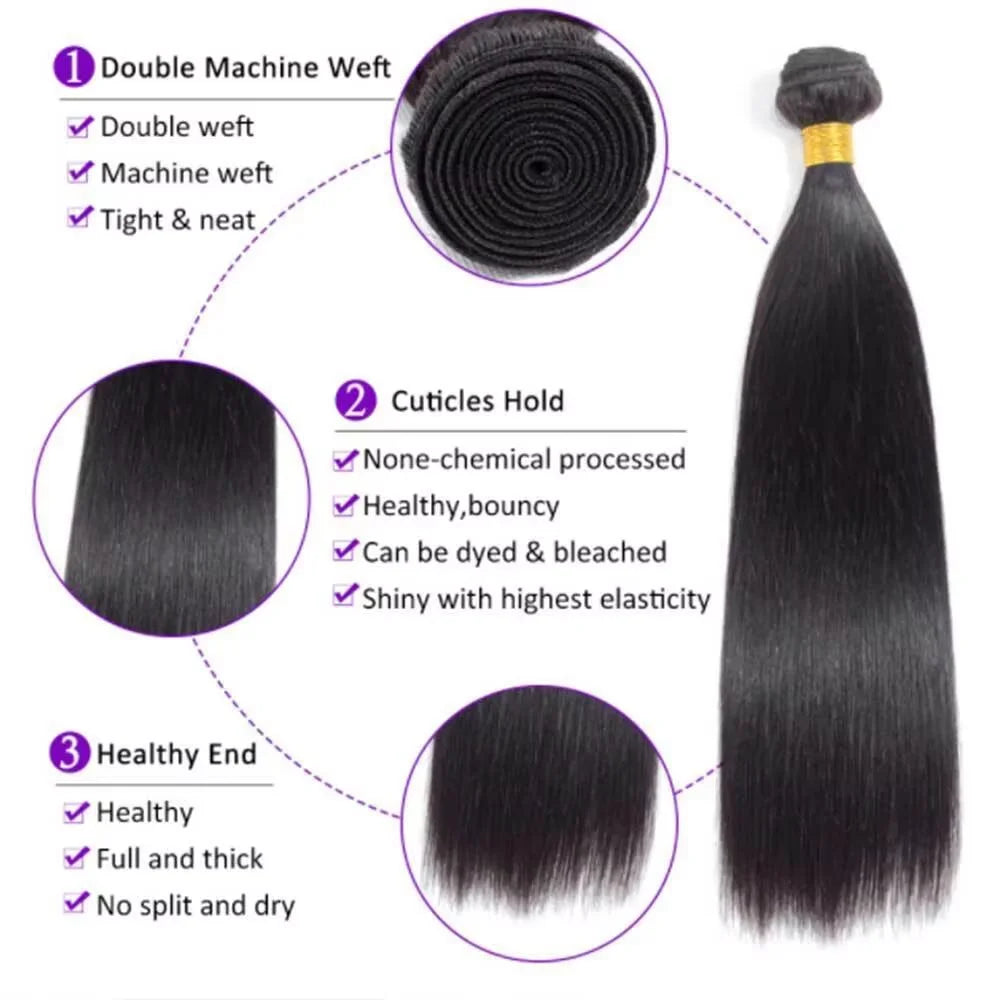 Natural Color Brazilian Human Hair Straight Bundles 10-36 Inches 1 Bundles Remy Human Hair Extensions Double Weft Braiding Hair