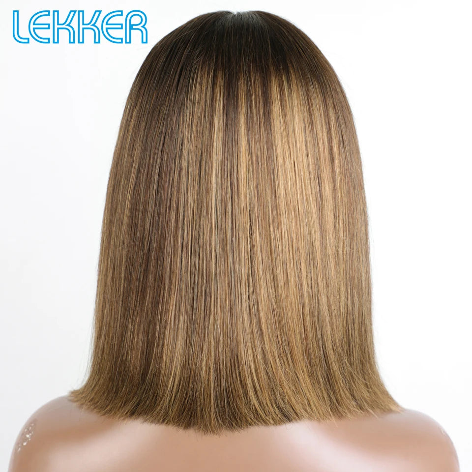 Hair Highlight Brown Straight Bob 13x1 T Part Lace Front 100% Human Hair Wigs For Women Brazilian Remy Hair Bob Wigs