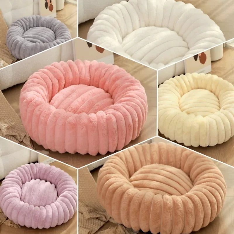 Long Plush Round Cat Nest Winter Warm Dog Beds Super Soft Dogs Mat Sofa Pet Sleeping Supplies