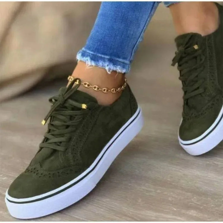 Women Fashion Sneakers Spring Autumn Chain Leather Comfortable Round Toe Platform Sneakers Lace Up Women's Shoes 35-43