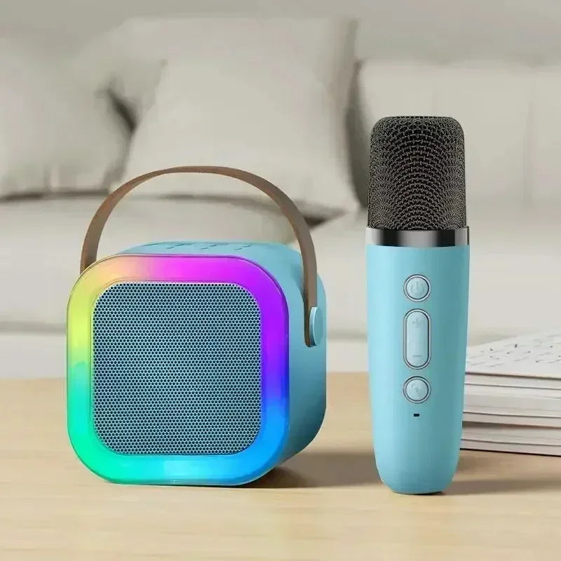 K12 Wireless Bluetooth Speaker Multifunction with 2 Microphone RGB Portable Music Player Karaoke Machine for Child Home Gift