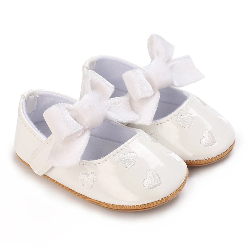 Newborn Princess Shoes Soft Leather Anti Slip Rubber Sole Baby Shoes White Girls Shoes