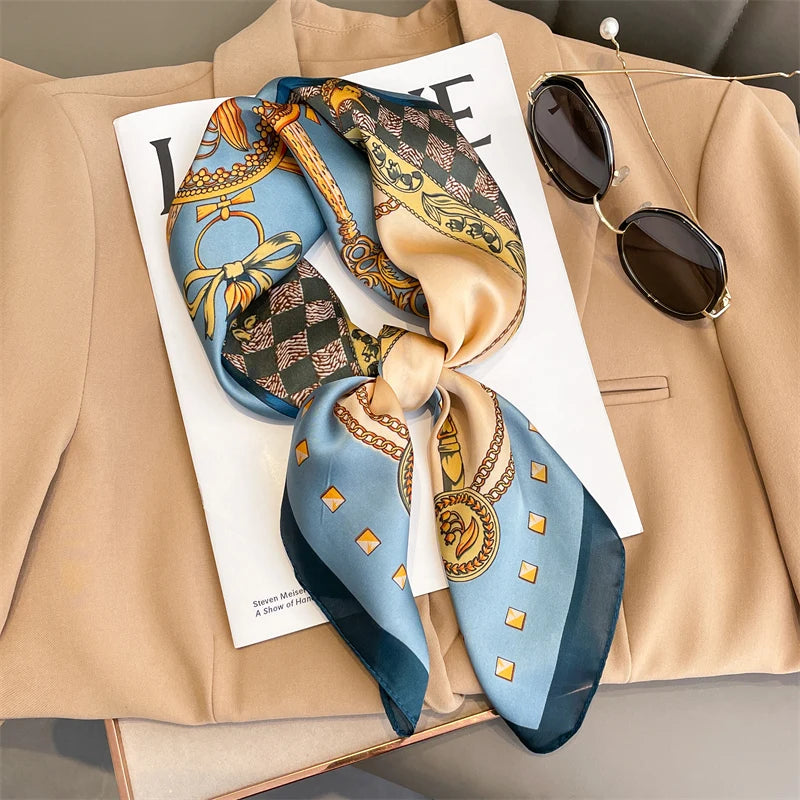 New Fashion 70X70cmPrinted Women's Scarf Pashmina Silk Scarf Square Shawl Decorative Headband Neck Luxury Design Bandana