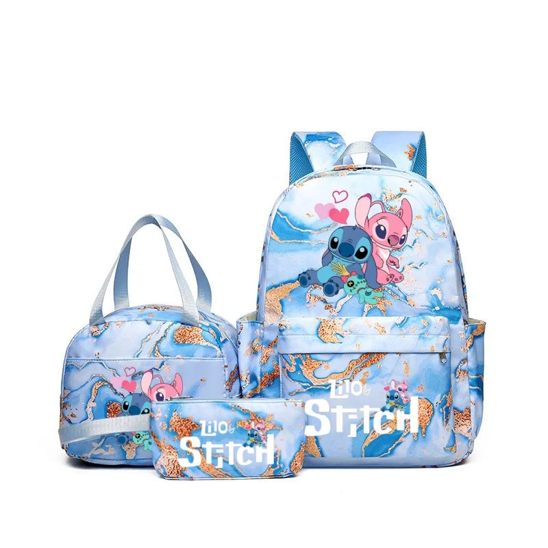 3Pcs Stitch Print Backpack Set, With Tote and Pouch, Large Capacity Lightweight And Pouch