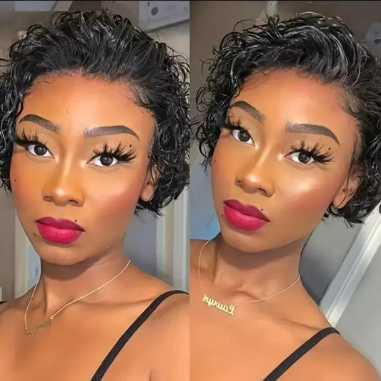 Pixie Cut Lace Wig Bob Wig 13x1 Lace Front Curly Human Hair Short Curly Wigs Pre plucked Transparent HD Human Hair Lace Wigs