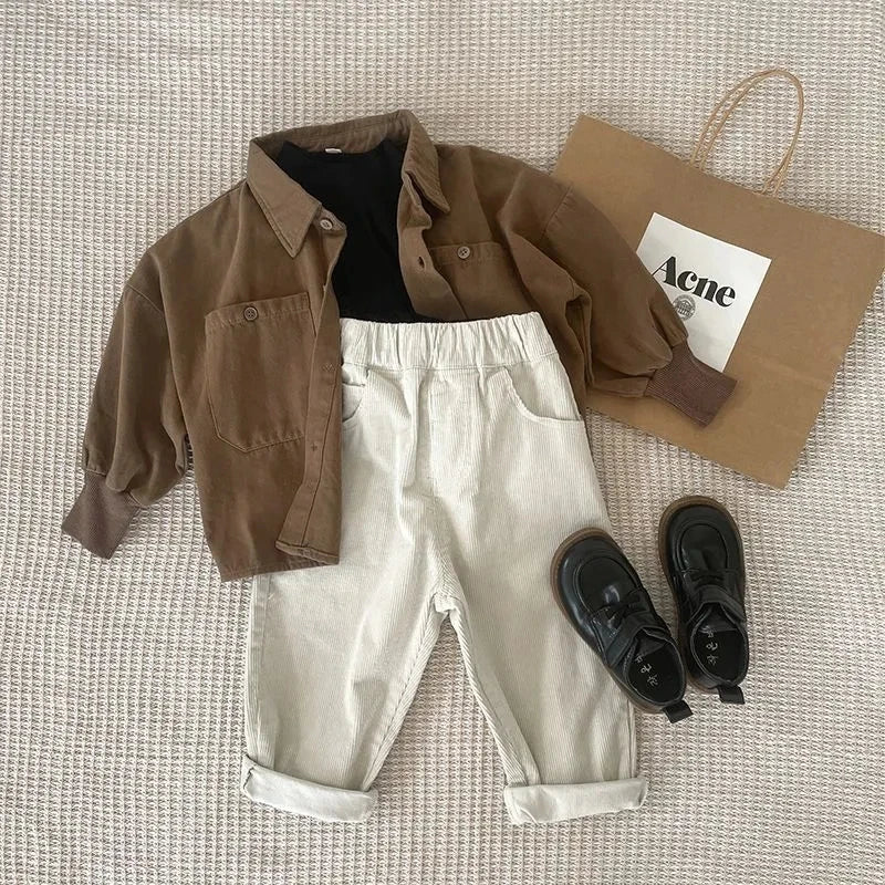 Toddler Boy 2 Piece outfits clothes longe sleeve Button Down Shirt+Pants For Boy