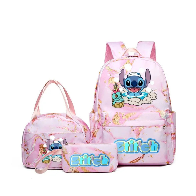3Pcs Stitch Print Backpack Set, With Tote and Pouch, Large Capacity Lightweight And Pouch