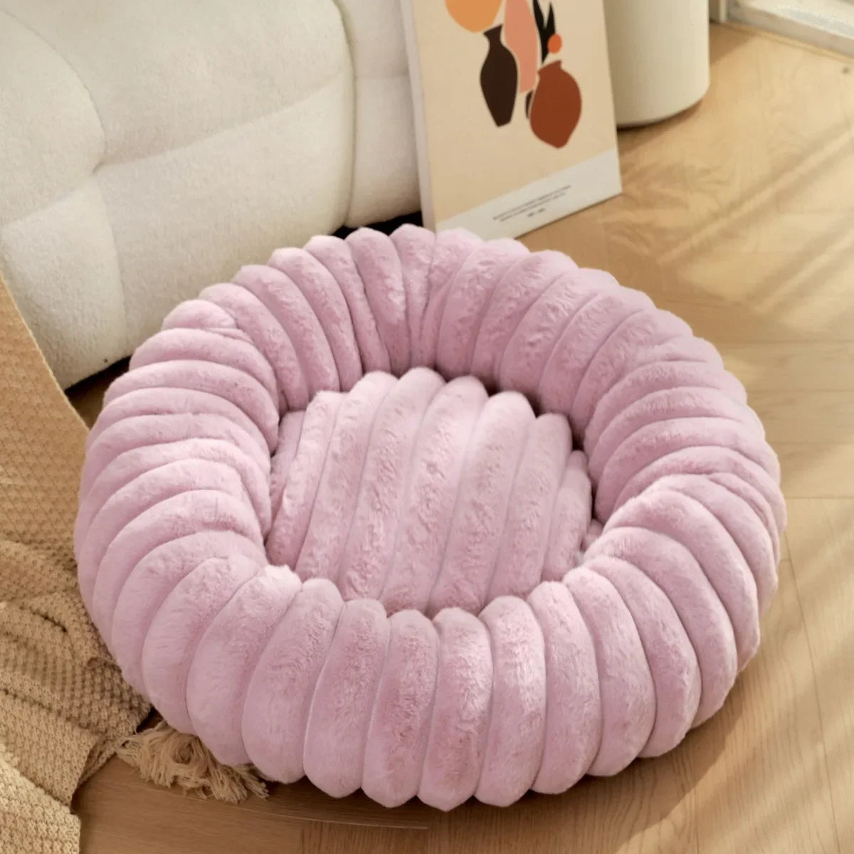 Long Plush Round Cat Nest Winter Warm Dog Beds Super Soft Dogs Mat Sofa Pet Sleeping Supplies