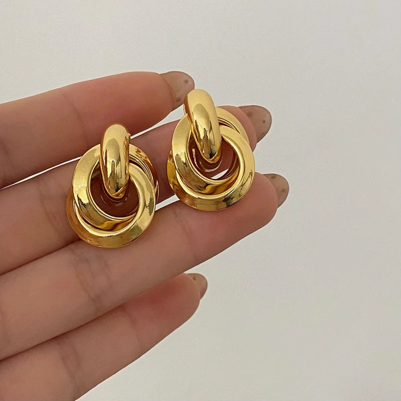 Earrings circle geometric twisted multi-layer twisted metal fashionable all-match ladies simple earrings banquet gift
