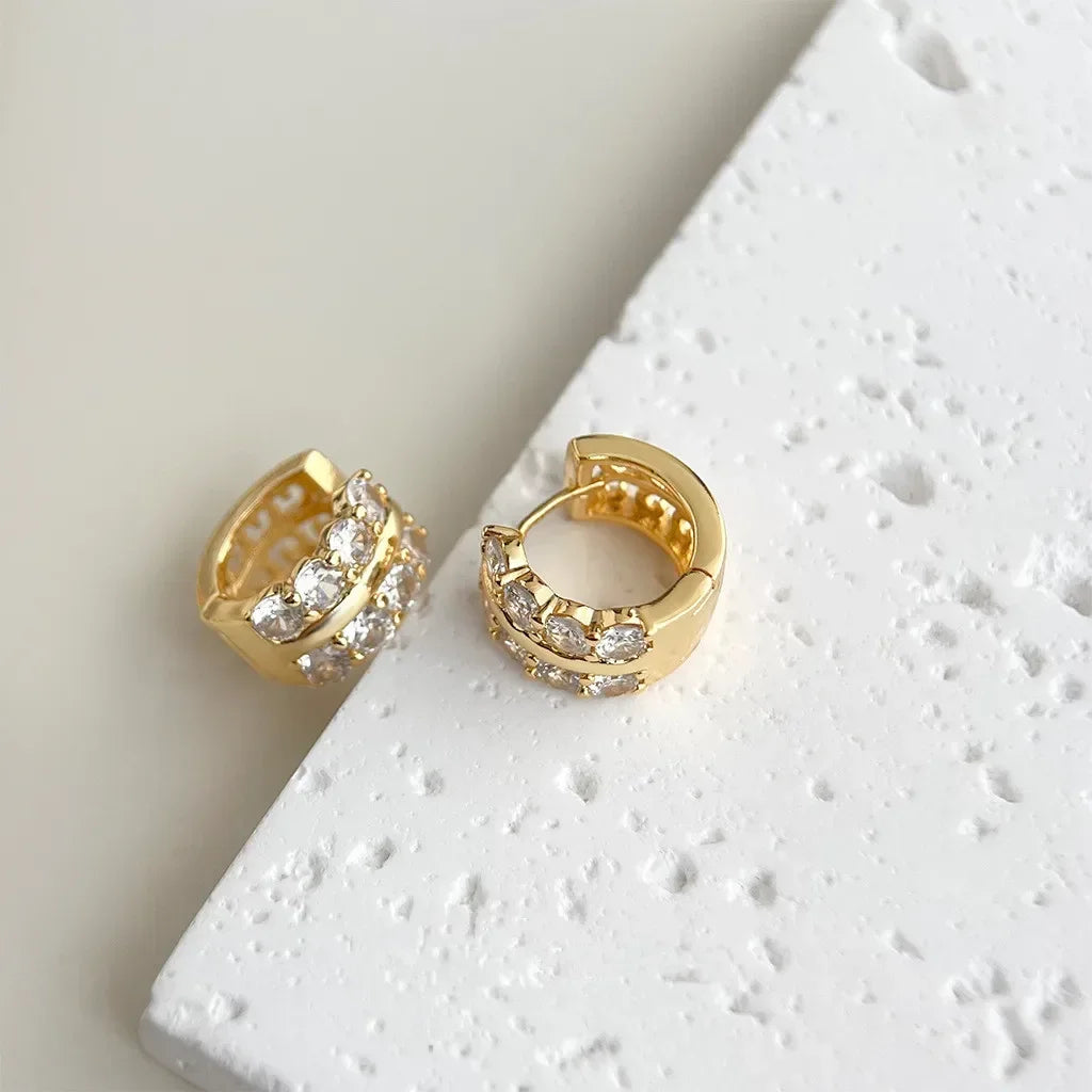 Gold Color Plated Stainless Steel Round Circle Earrings for Women Fashion Cubic Zirconia Hoop Earrings Jewelry Pendientes Mujer
