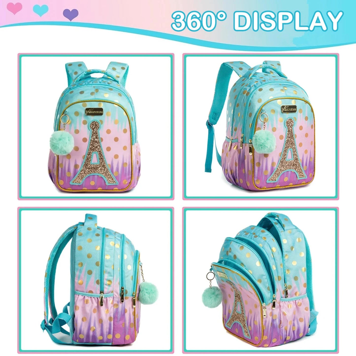 Children School Bags Kids Backpack Set in Primary Schoolbag for Teenager Girls Sequin Tower School Bags Waterproof Book Bags