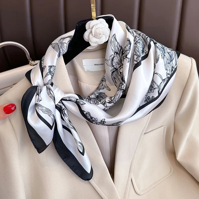New Fashion 70X70cmPrinted Women's Scarf Pashmina Silk Scarf Square Shawl Decorative Headband Neck Luxury Design Bandana