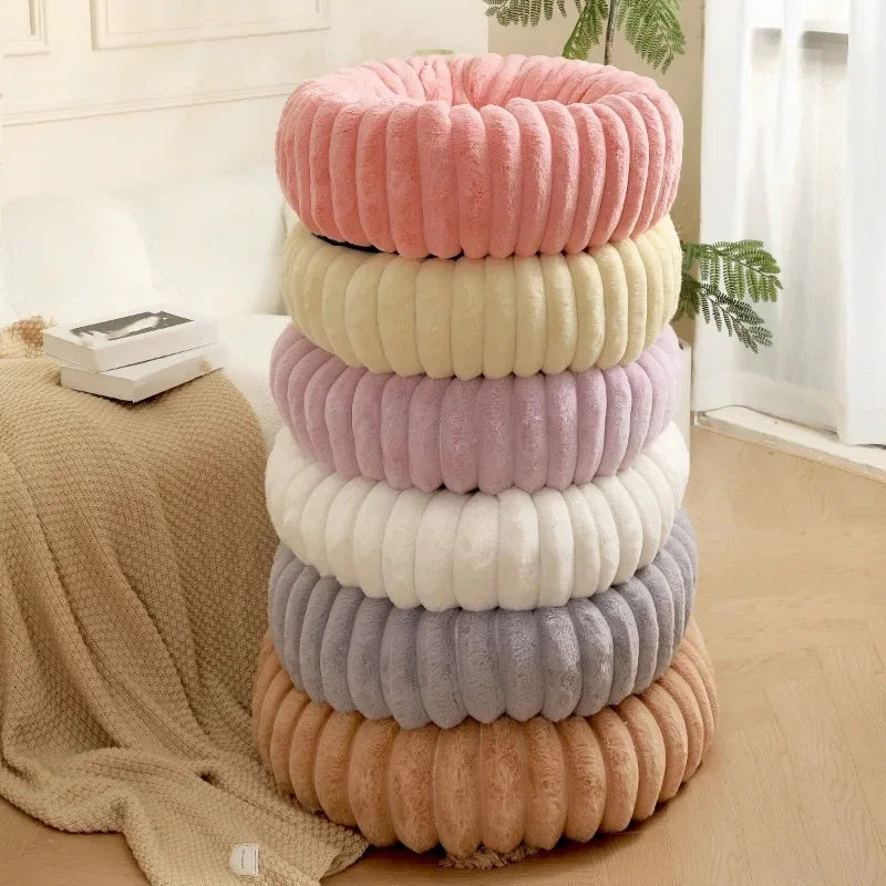 Long Plush Round Cat Nest Winter Warm Dog Beds Super Soft Dogs Mat Sofa Pet Sleeping Supplies