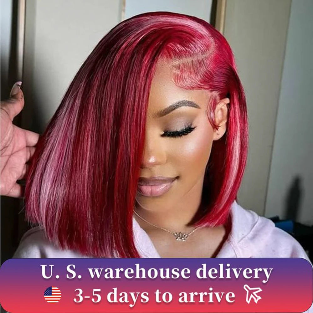 Hair 13*4 Straight Bob Wigs 100% Human Hair 99J Burgundy Color Glueless Bob Wig Bob Wig Brazilian Straight Lace Front Human Hair