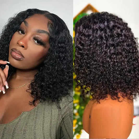Short Bob Glueless Wigs Deep Wave Glueless Human Hair Ready To Wear 180% Pre Cut Lace 4x4 13x4 Culry Lace Front Human Hair Black