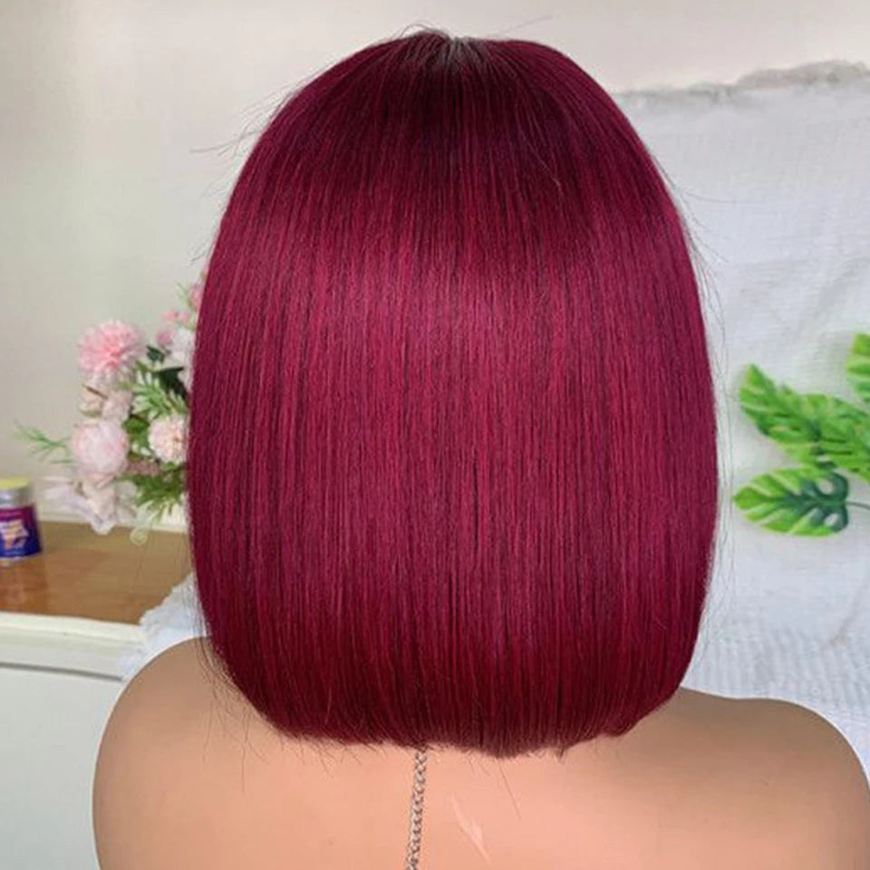 Brazilian 99J Red Short Bob Human Hair Wig With Fringe For Women Straight Remy Hair Bob Wigs With Bangs Ginger Orange Color