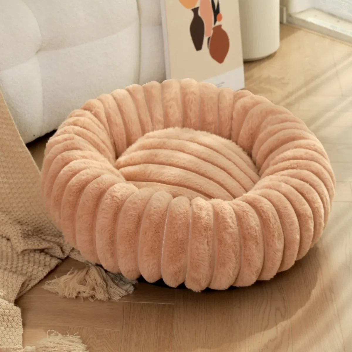 Long Plush Round Cat Nest Winter Warm Dog Beds Super Soft Dogs Mat Sofa Pet Sleeping Supplies
