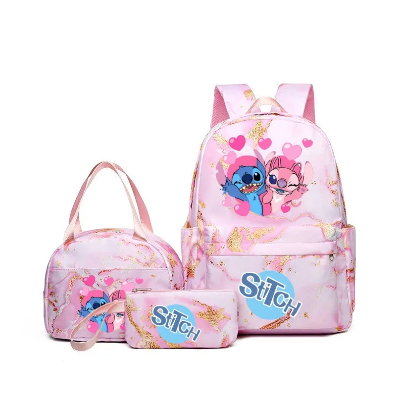 3Pcs Stitch Print Backpack Set, With Tote and Pouch, Large Capacity Lightweight And Pouch
