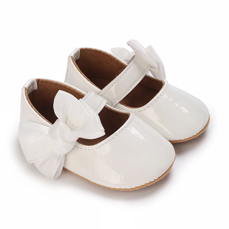 Newborn Princess Shoes Soft Leather Anti Slip Rubber Sole Baby Shoes White Girls Shoes