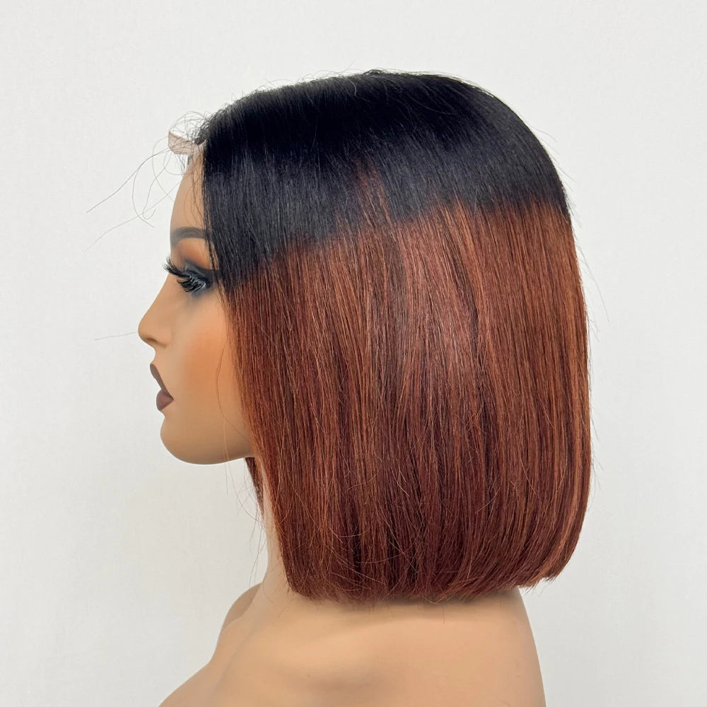 Double Drawn Bone Straight 100% Human Hair Wig 2x6 Lace Clsoure Colored 250% Density Short Bob Remy Hair Wigs for Black Women