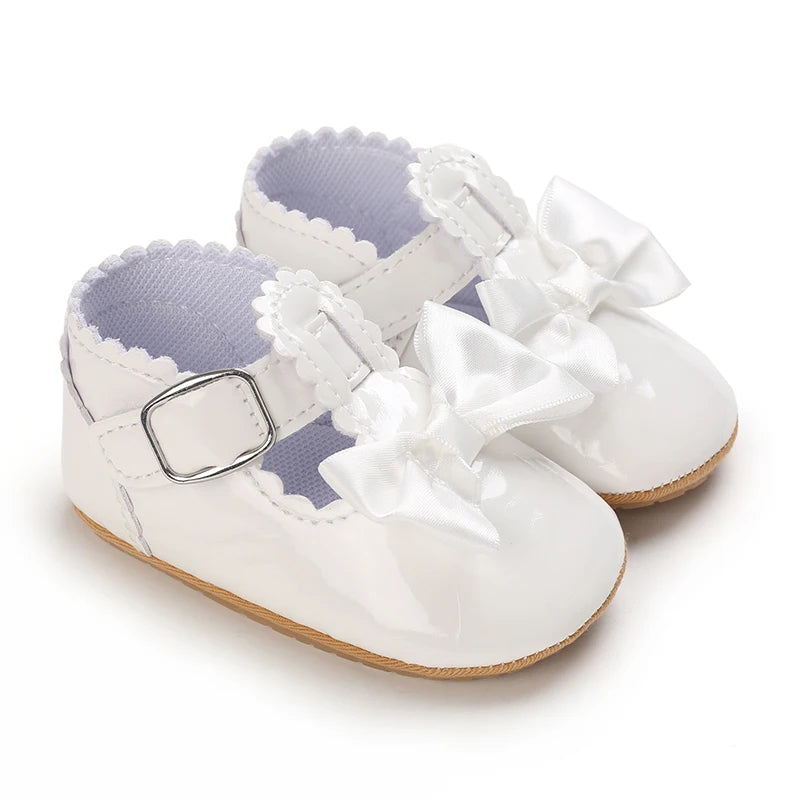 Newborn Princess Shoes Soft Leather Anti Slip Rubber Sole Baby Shoes White Girls Shoes