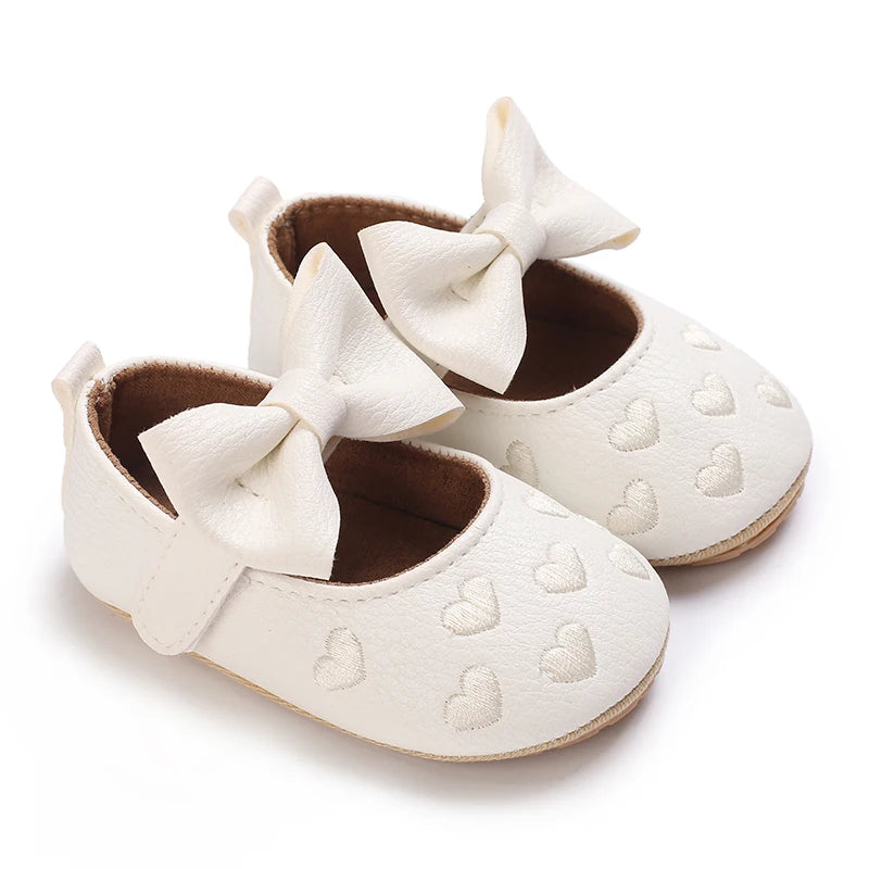 Newborn Princess Shoes Soft Leather Anti Slip Rubber Sole Baby Shoes White Girls Shoes